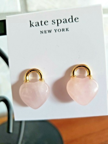 kate spade - open heart - stone - lock stud earrings - Pink- NWT - $68 C24 - Picture 5 of 5