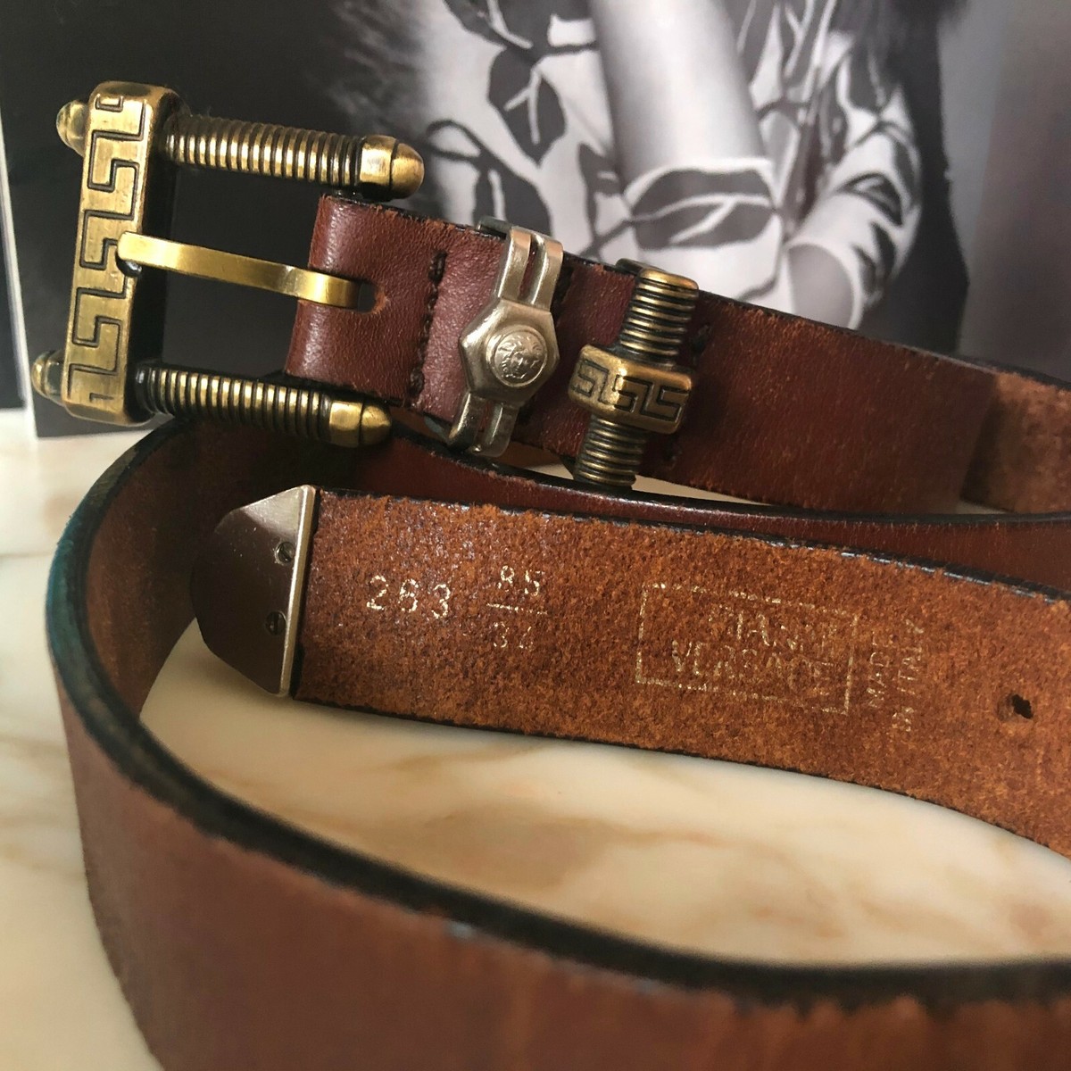 【関税&送料込み】Versace Belt With Greek Key Buckle GIANNI VERSACE belt w/ Greek Key, Medusa head, Nuts & Bolt