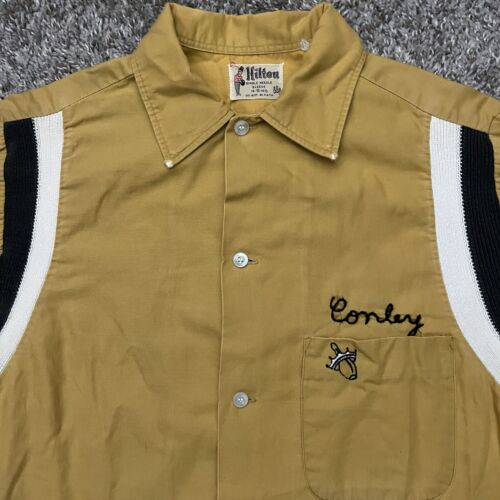 Vintage 50s Chainstitch Yellow Bowling Shirt Hilton Small General Electric Logo - Picture 3 of 10