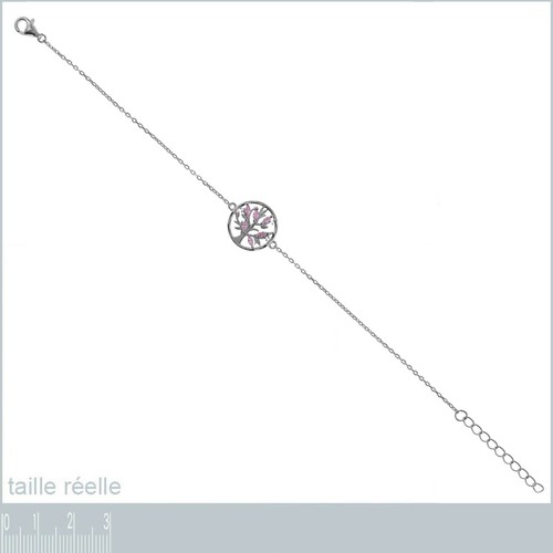 Bracelet Arbre de Vie en Argent rhodié et Oxydes Zirconium rose - Longueur 19 cm - Picture 3 of 5