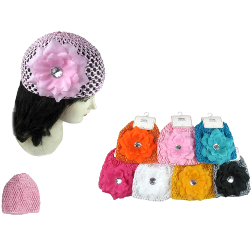 10 pc Baby Girl Chiffon Flower Hats Infant Turban Crochet Newborn Knit 0-12M Lot - Picture 5 of 11