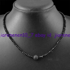 Natural Faceted 3mm Black Spinel&Lava Stone Gems Round Beads Necklace 18in
