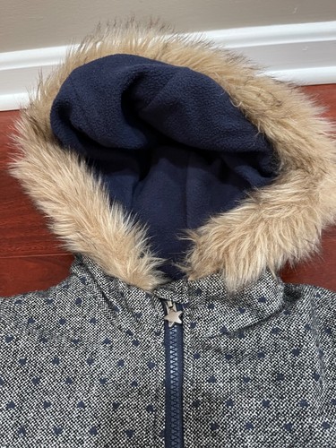 Oshkosh Tweed Hooded Coat w/ Hearts, Blue and Gray, L (6X), Very Good Condition - Picture 2 of 11