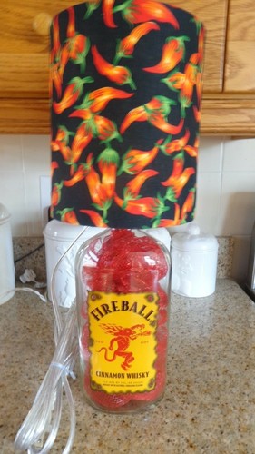 Decorative Table/Desk Lamp (Fireball Cinnamon Whiskey Btl/ Chili Pepper Shade - Picture 1 of 3