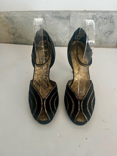 NEW Sam Edelman Suede Leather Black Hold Peep Toe Block Heels - Picture 2 of 4