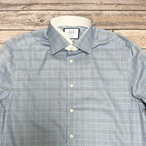 Charles Tyrwhitt White Blue Green Slim Fit French Cuff Button Up Shirt 15.5 35 - Picture 2 of 13