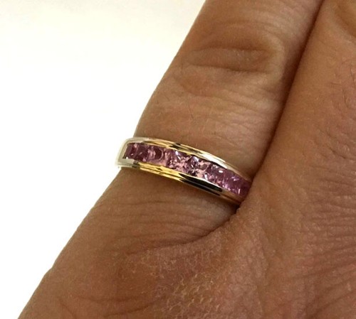 R308 Genuine 9ct, 14K, 18K Gold Natural Pink Sapphire Channel set Wedding Ring - Picture 2 of 7