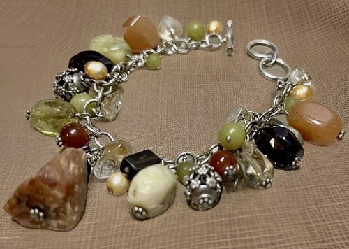 Vintage Designer Silpada Sterling Silver Multi Stone Cha Cha Toggle Bracelet, 8” - Picture 3 of 6