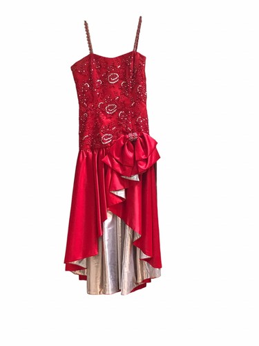 Vestido de noche vintage años 90 hecho a mano rojo satinado graduación con cuentas lentejuelas - Imagen 8 de 8
