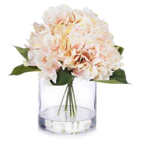 Large Artificial Hydrangea Flower Arrangement in Glass Vase for Home Office - Picture 4 of 25