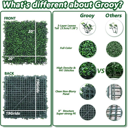 16PCS Artificial Boxwood Grass Wall Panels Backdrop 20"x20" for Indoor Outdoor - Picture 2 of 7