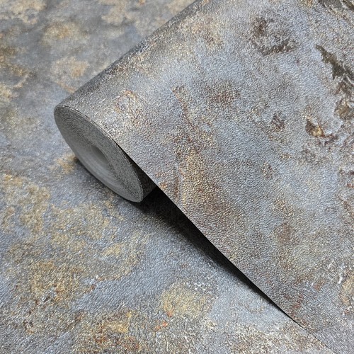 Dark Gray bronze metallic faux mud plaster distressed textured modern Wallpaper - Picture 3 of 19