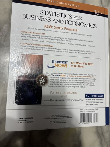 STATISTICS FOR BUSINESS AND ECONOMICS By Williams Andersen - Instructor’s Ed - Picture 17 of 19