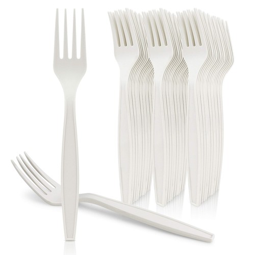 50 Pack Ecofriendly Cornstarch 7" Disposable Forks Heavyweight Heavy Duty Ele