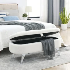 Fabric Storage Ottoman Bench Upholstered Storage Bench Footstool for Home Office