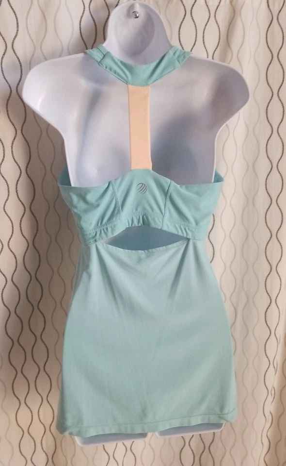 MPG Tank Built In 'Bra' Blue Yellow Strype T-Back Running Women's Shirt Size M - Image 2 of 4