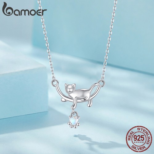Bamoer Classic Real 925 Sterling Silver Lively Cat Necklace Jewelry Women Gifts - Picture 6 of 14