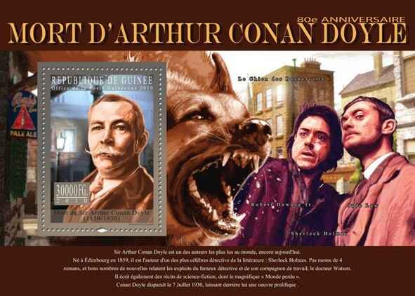 Guinée 2010 – Feuillet Miniature Arthur Conan Doyle (1859-1930) – Timbres Neufs** MNH – Collection Philatélie Célébrités