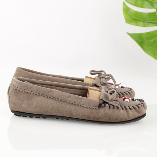 Minnetonka Women Thunderbird Animikii Moccasin Size 10 Hard Sole Gray Suede Shoe - 第 18/18 張圖片