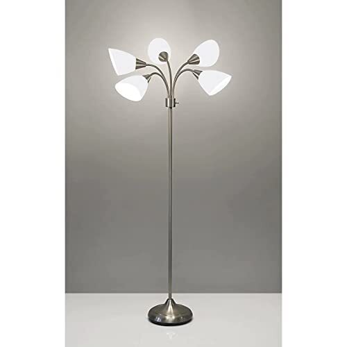 7205-22 Lámpara de Pie Pantalla Multi-Blanca, Brazos de Cuello de Ganso Ajustables Plateados - Imagen 2 de 6