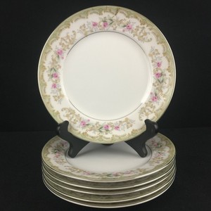 Set-of-6-VTG-Bread-Plates-by-Meito-Kenwood-Floral-Sprays-Platinum-Japan