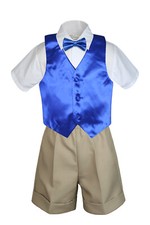 4pc Baby Boys Toddler Formal KHAKI Shorts outfits Pick Color Vest  Bow Tie