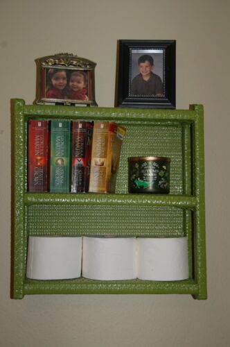Tropical Green Wicker Bathroom Kitchen Bedroom Wall Hanging 3 Shelf Unit 18x18