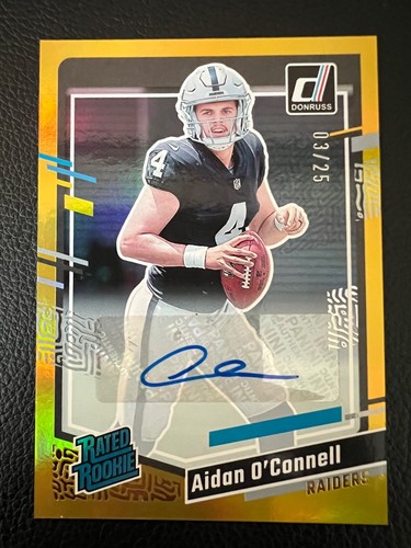 2023 Donruss Rated Rookie Aidan O’Connell Auto Rc  Gold 3/25 - Picture 1 of 2