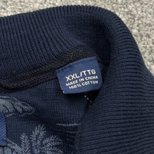 Tommy Bahama Sweater Men 2XL Navy Blue Quarter Zip Logo Pullover Blank Work - Picture 7 of 10