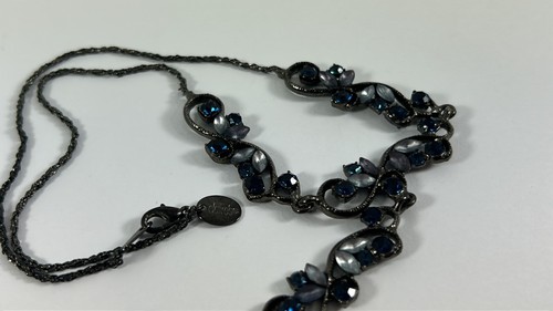 Clairs Black Necklace Floral Vine Green Rhinestones Purple Prom Elegant - Picture 4 of 5