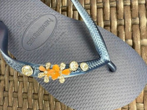 Havaianas Flip Flops Women Slim with Crystal Flowers and Personalized Charm - Picture 2 of 74