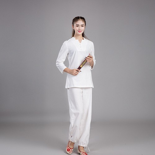 Women Tai Chi Outfits Top+Pants Martial Arts Kung Fu Uniform Linen Sports Set - Picture 5 of 17