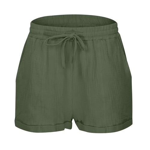 Women's Solid Casual Drawstring Pocket Shorts Stylish Plain Weave Beach Shorts - Picture 33 of 88