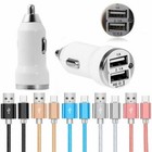 Mocny pleciony kabel do szybkiej ładowarki USB typu C i podwójny adapter ładowarki samochodowej USB