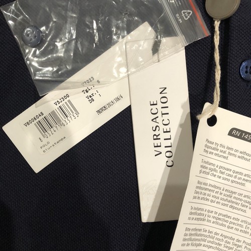 Versace Collection Men's S Navy Blue Short Sleeve Polo Shirt - Picture 3 of 9