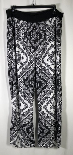 Calvin Klein Women Pants 2X Lounge High Rise Wide Leg Floral Elastic Waist Black - Picture 2 of 11