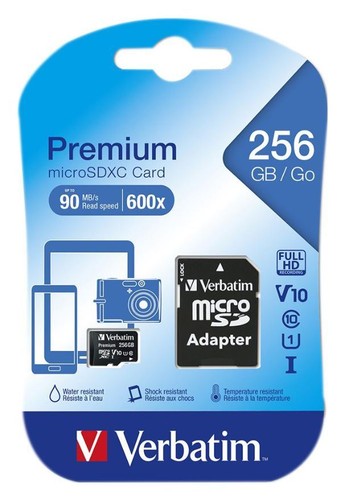 VERBATIM - Premium U1 MicroSDXC Memory Card & SD Adaptor, 256GB - Picture 3 of 3