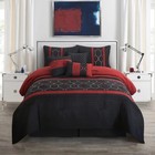 Red Black White Geometric Diamond Pintuck 7 pc Comforter Set Queen Cal King Bed