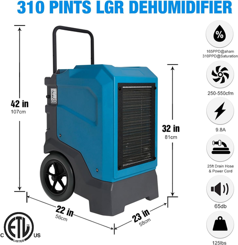 310 Pints LGR Commercial Dehumidifier with Built-In Pump and Drain Hose – Portab - Picture 6 of 7