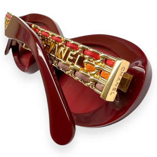 Chanel Sunglasses ch5538QA 1792/7N Dark Red w/Gold Metal CC Logo Chain w/case - Picture 6 of 13