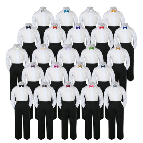 Boys Kid Teen Wedding Formal 3pc Set Shirt BLACK Pants Bow Tie Suit Uniform 5-20
