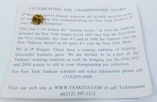V) New York Yankees July 22, 2001 Subway Series Collector's Pin Giveaway Chase - Picture 4 of 4