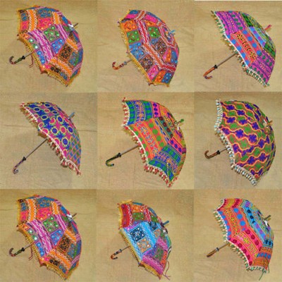 Indian Designer Umbrella Hand Embroidered Vintage Lot Of 30 Pc Cotton Parasols