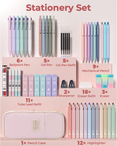 56 PCS Aesthetic School Supplies with Large Pencil Case, 6 Colored Ballpoint Pen - Picture 3 of 8