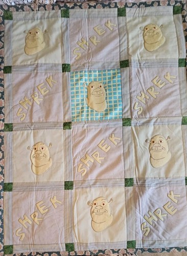 NEW Shrek Disney Quilt Blanket Handmade 59"x45" Crib Kids Bed Throw Ogre Green - Picture 2 of 7