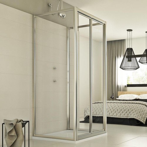 DUSCHKABINE DUSCHE U FORM DUSCHABTRENNUNG GLAS DUSCHWAND FALTTÜR 2 SEITENWÄNDEN