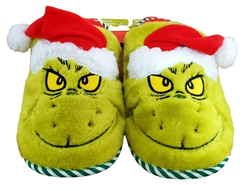 New Grinch Santa Slippers Green Red Plush Christmas House Shoes Women Large 9/10 - Picture 4 of 9