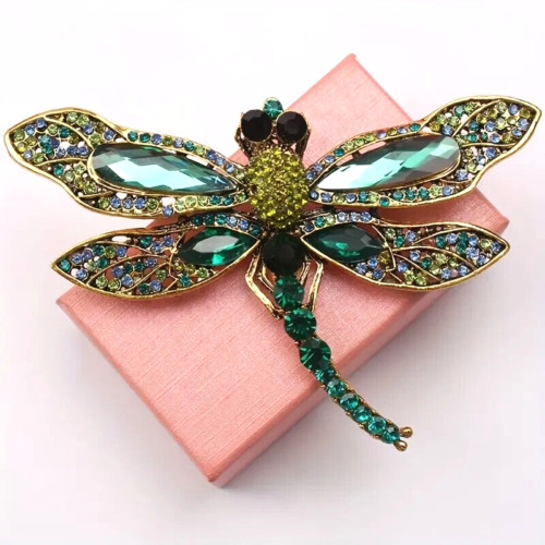 Fashion Gift Men Women New Vintage Green Rhinestone Dragonfly Brooch Pin