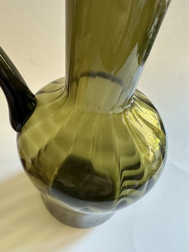 Vtg 70’s Empoli Italian Art Glass Ewer Pitcher with Handle Olive Green 12” - Picture 15 of 24