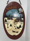 Welcome Plaque Fall Winter Cottage Sleigh Hand-Painted Wood Wall Hanging 17x10”
